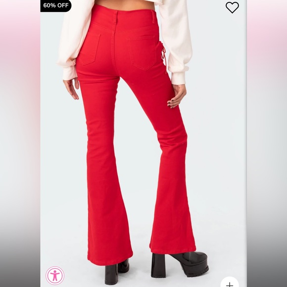 Edikted Red Flared Jeans - Picture 3 of 3